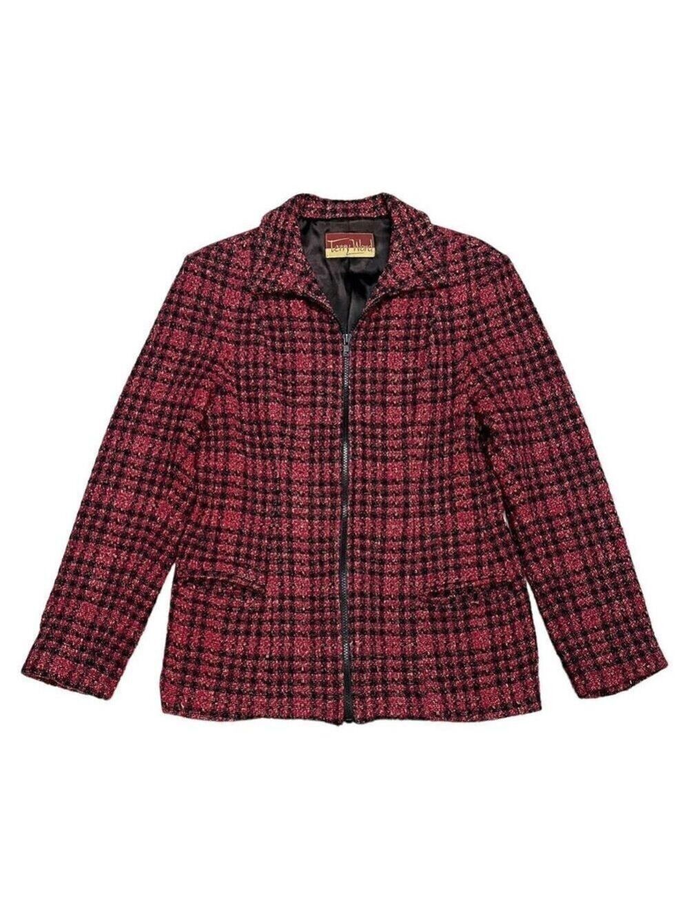 Vintage 90s Terry Ward Wool & Satin Plaid Designer Jacket - Womens 10